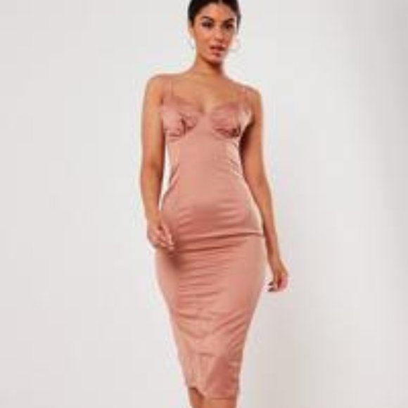 Missguided Dresses & Skirts - MISSGUIDED Pink Rose Satin Ruched Midi Dress US 10